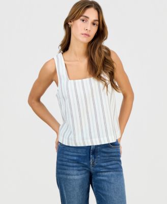 Juniors' Square-Neck Linen Tank Top