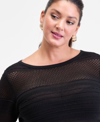 Plus Size Boat-Neck Pointelle Sweater, Macy's Exclusive