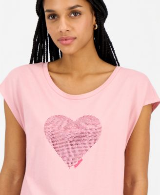 Women's Round-Neck Embellished-Heart T-Shirt 