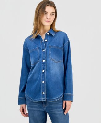 Juniors' Knit Denim Button-Up Shirt