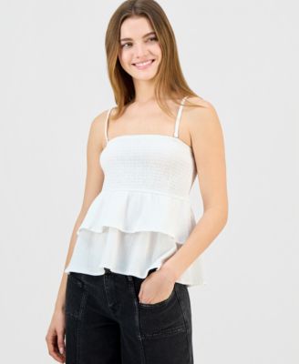 Madden Girl - Juniors' Smocked Tiered Babydoll Tank Top