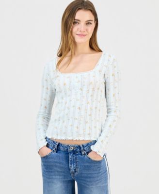 Juniors' Ditsy-Print Pointelle-Knit Top
