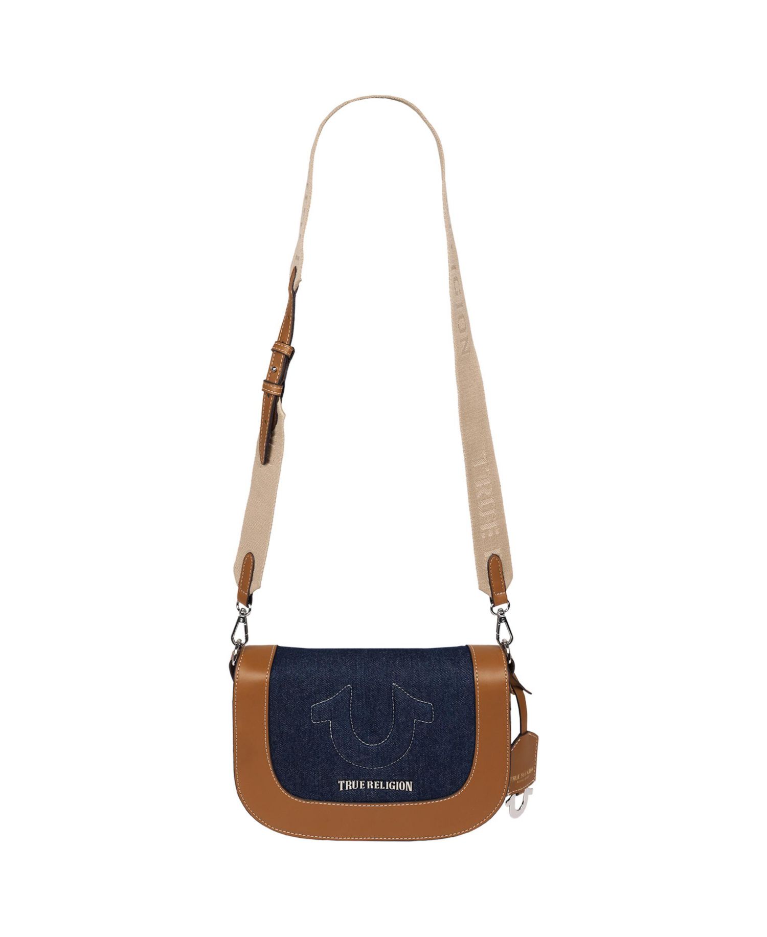 Denim Raised Horseshoe Crossbody Flap
