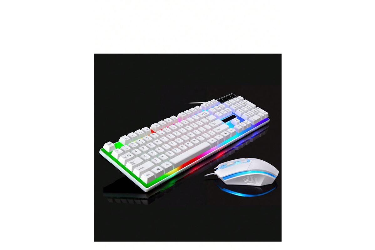 Usb Wired Keyboard and Mouse Set - Mechanical Feel Backlit Keyboard and Ergonomic Mouse, White