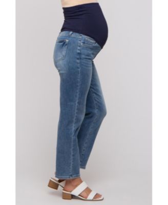 Blue Straight Crop Maternity Jeans