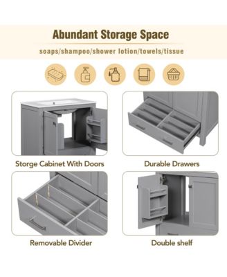 30inch Gray Bathroom Vanity with Single Sink Combo Cabinet Undermount Sink Bathroom Storage Cabinet with 2 Doors