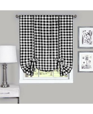 Buffalo Check Plaid Gingham Tie Up Window Single Curtain Shade - 42 in. W x 63 in. L, Taupe