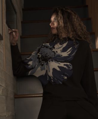 Women's Floral Funnel-Neck Long-Sleeve Sweater 