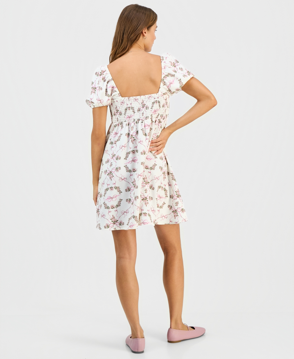 Self Esteem Juniors' Short-Sleeve Square-Neck Mini Dress