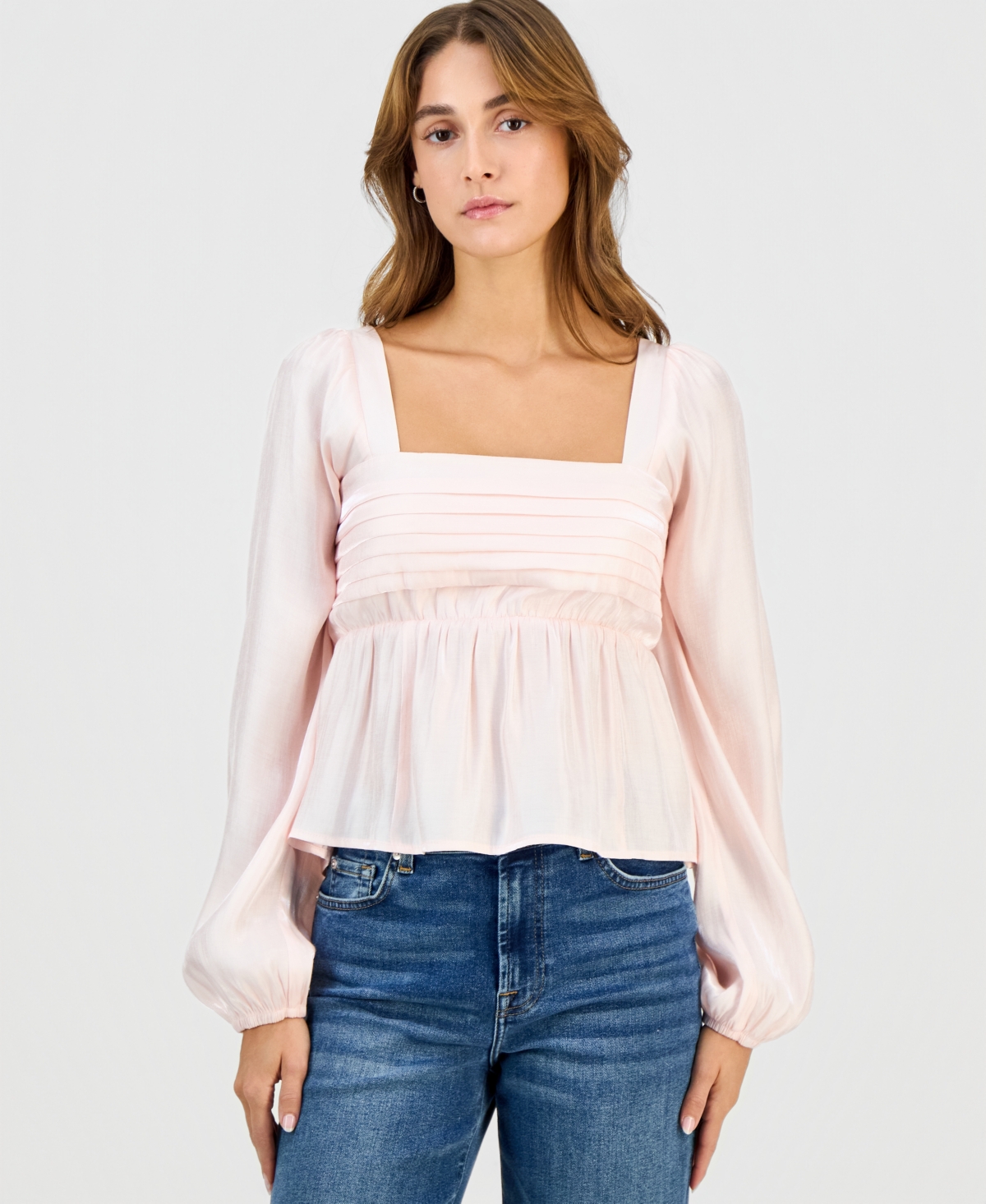 Self Esteem Juniors' Long-sleeve Pintuck Bust Woven Top In Pink