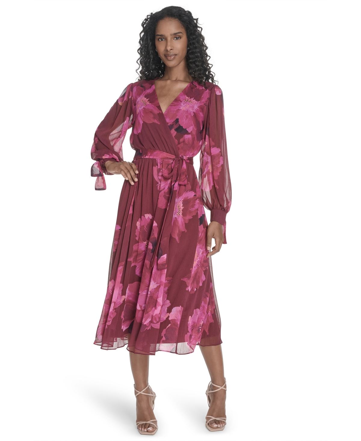 Calvin Klein Plus Size Tie Sleeve Midi Dress In Multi