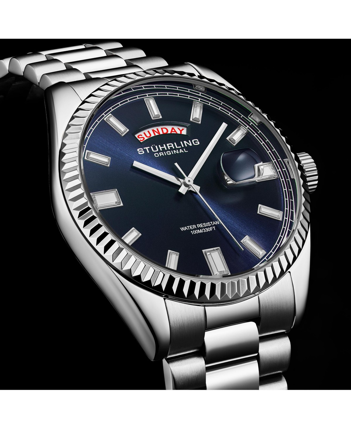 Мужские часы Stuhrling Statesman 4070 с синим циферблатом — фото 4