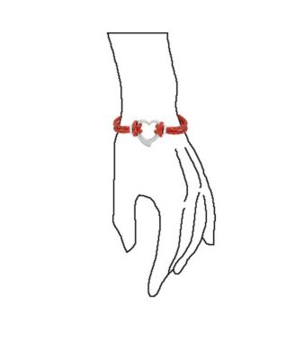 Set of 2 Red White Double Strand Braided Leather Bracelet Heart Charms Steel