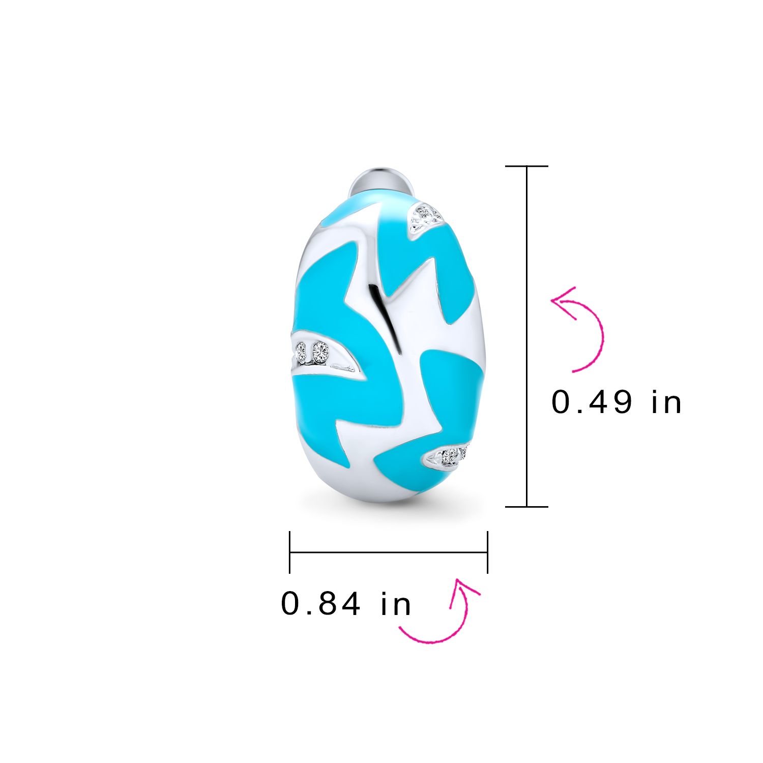 Geometric Turquoise Blue Enamel Zig Zag Clip On Earrings Rhodium Plated