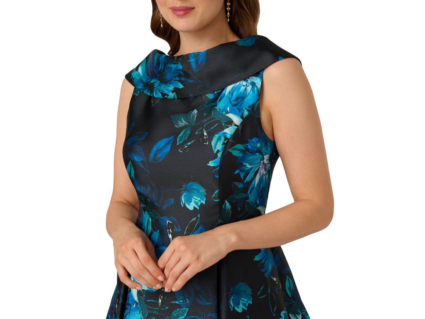 Женское платье Adrianna Papell Boat Neck Midi, цвет: Тёмно-синий / Чёрный — фото 2