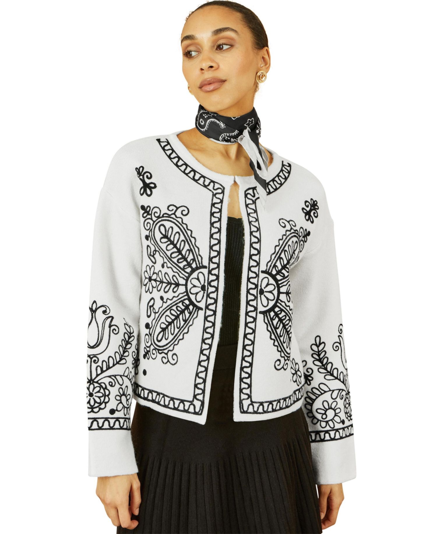 Women's Knitted Folk Edge To Edge Cardi