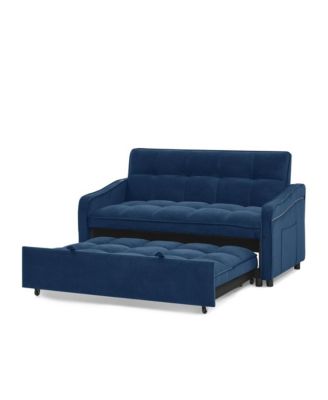 Velvet Loveseat Sleeper Sofa Bed with USB & Type-C Charging, Adjustable Backrest, Pull-Out Bed for Small Spaces-Maison Boucle