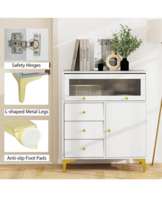 Chest of Drawers with Flip Up Fluted Glass Door for Bedroom Kitchen