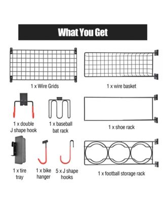 Sports 31x17" Equipment Wall Storage Panel, Wall Mount Garage Storage Organizer for Sports Gear and Bike