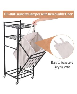 Tilt-Out Laundry Hamper 65 L, Shelf & Removable Liner, Cabinet Style, Black