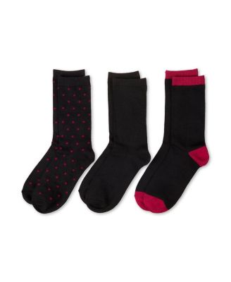 3 Pairs Women's ButterSoft Polytam Polka Dot and Solid Colors Crew Socks