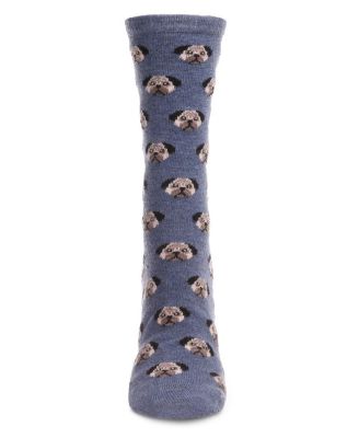 Women's Soft Pretty Puppy Dog Face Cashmere Blend Crew Socks