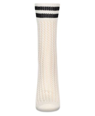 Women's Pointelle Knit Striped Crew Socks