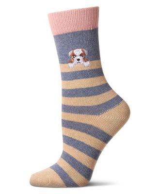 Women's "Just Hanging" Striped Embroidered Cotton Rich Novelty Crew Socks