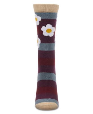 Women's Flower Pop Stripe Dimensional Crew Socks