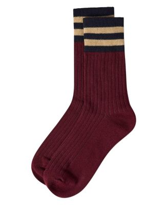 Women's Ribbed Cotton Rich Striped Cuff Crew Sock