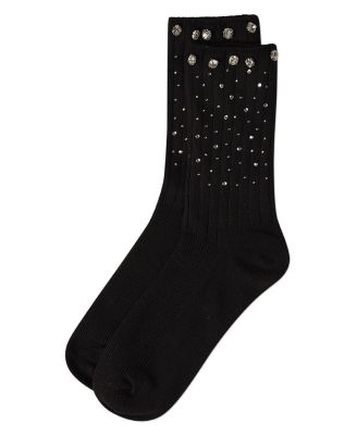 Women's Ribbed Rhinestone Studded Cotton Rich Crew Sock
