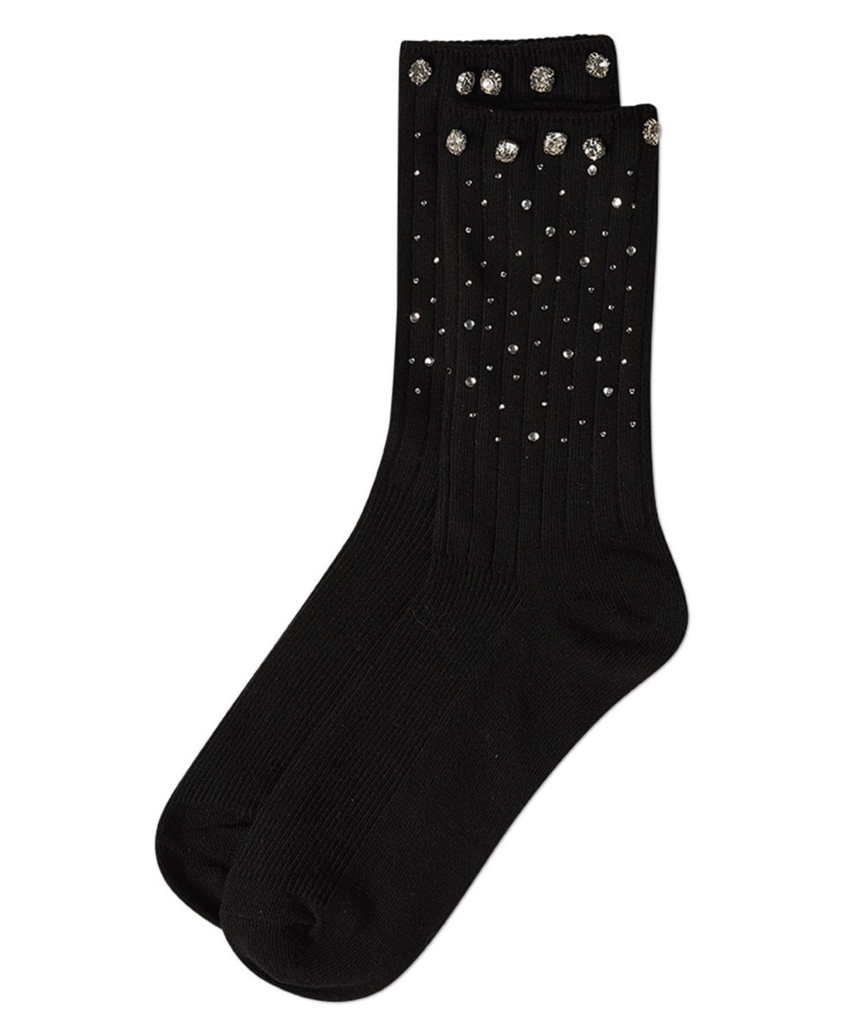 MeMoi Women's Ribbed Rhinestone Studded Cotton Rich Crew Sock