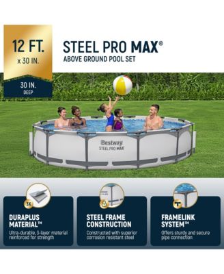 Steel Pro MAX 12 Foot by 30 Inch Above Ground Swimming Pool Set, Gray