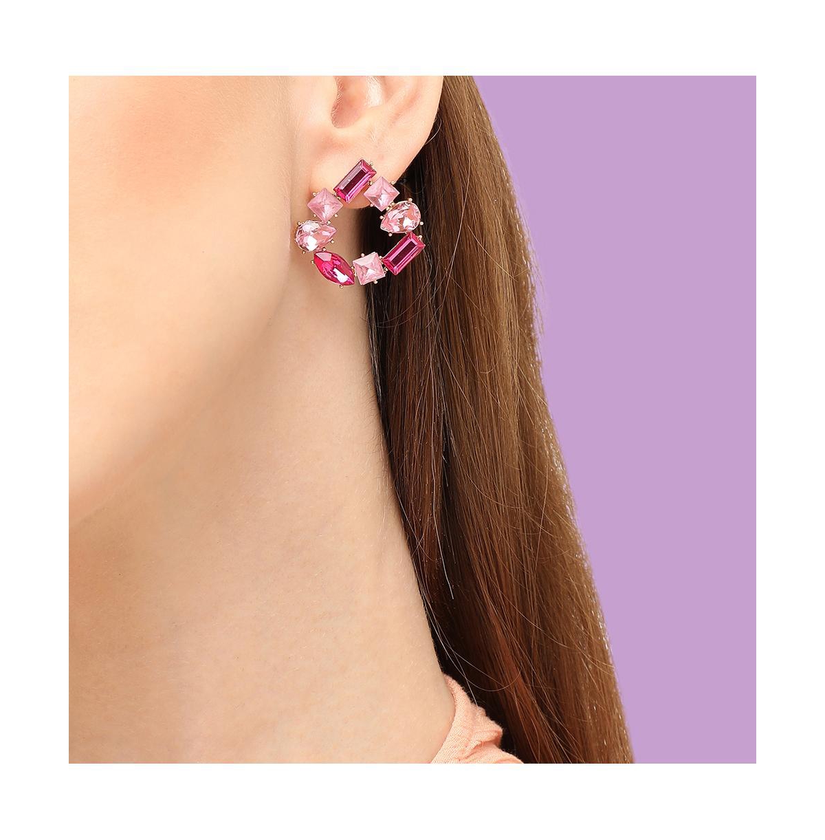Sohi Crystal Stud Earrings In Pink