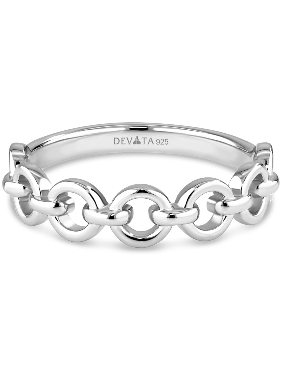 Devata Cable Link Ring in Rhodium Plated Sterling Silver, Size 8 - Silver