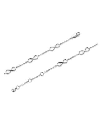 Infinity Chain Bracelet in Rhodium Plated Sterling Silver, Adj 6.5/7.0/7.5 inch