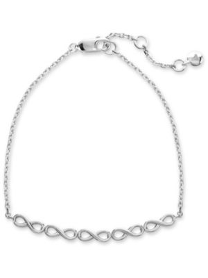 Infinity Chain Bracelet in Rhodium Plated Sterling Silver, Adj 6.5/7.0/7.5 inch