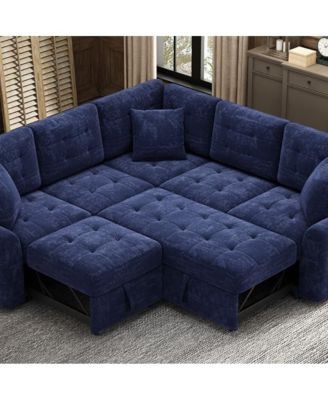 82.6'' L-Shaped Pull Out Sleeper Sofa with USB Ports, Power Outlets & Wheels, Modular Sectional Sofa Bed for Living Room