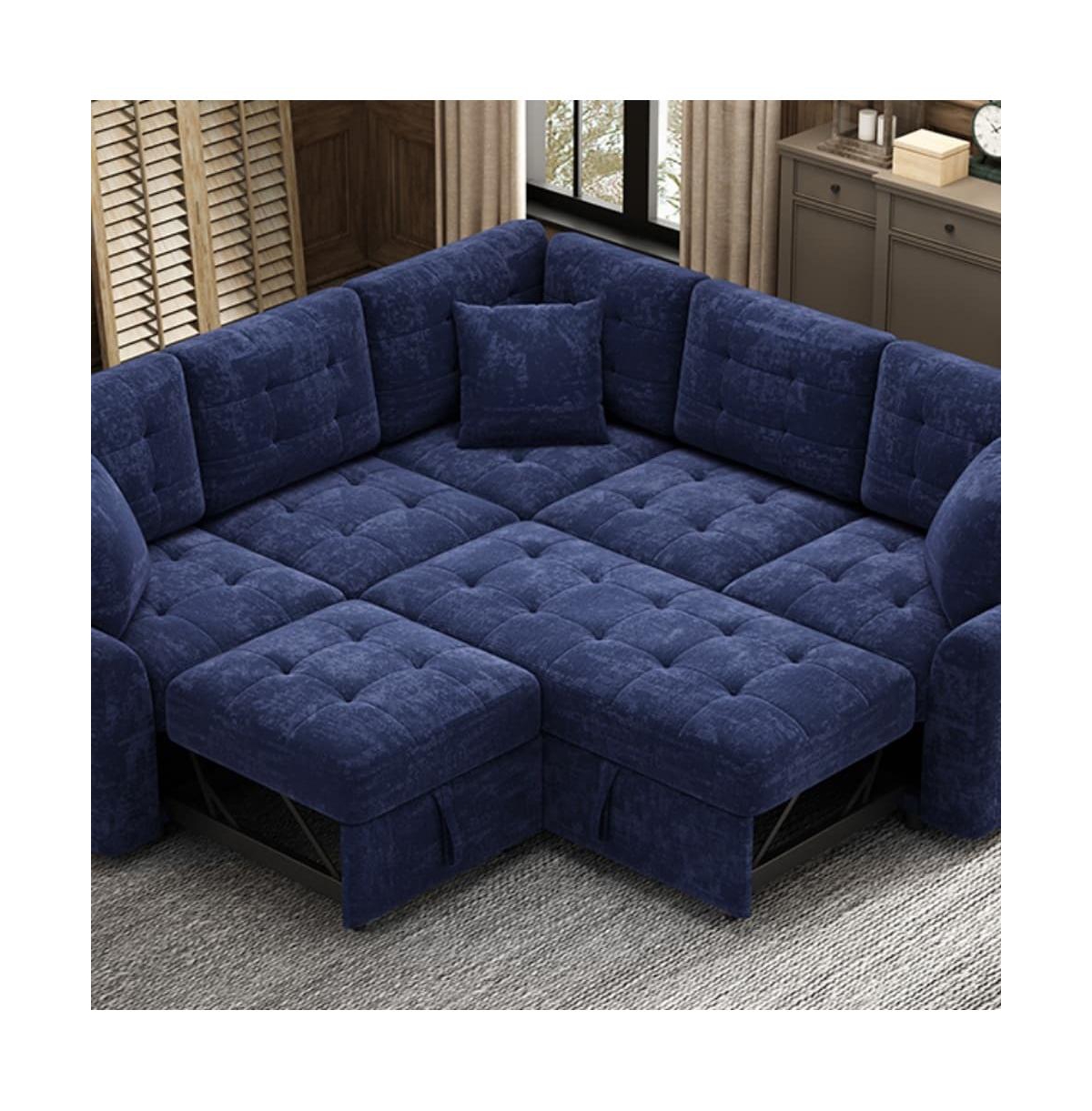 Maison Boucle 82.6" L-Shaped Pull Out Sleeper Sofa with Usb Ports, Power Outlets & Wheels, Modular Sectional Sofa Bed for Living Room