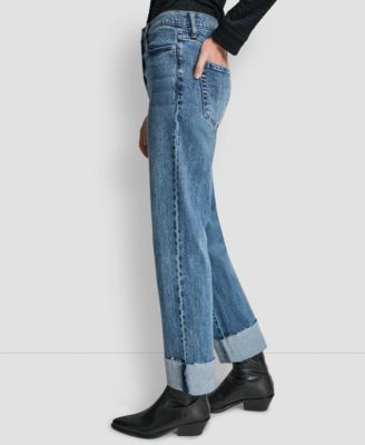 Women's High-Rise Classic Cuffed Straight-Leg Jeans