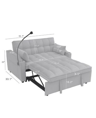 Tufted Convertible Loveseat Sleeper Sofa with Pull-Out Bed, USB Charging & Cup Holders, Space-Saving 3-in-1 Design
