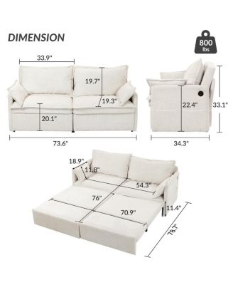 3-in-1 Sleeper Sofa Bed – 73.6" Corduroy Pull-Out Couch with USB & C-Type Ports, Side Storage for Small Spaces