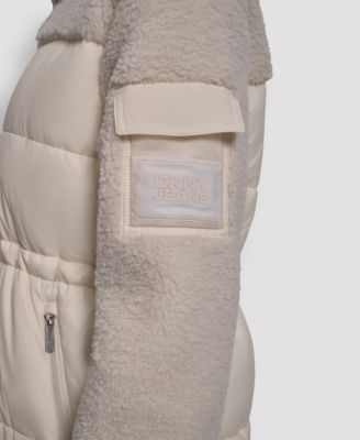 Women's Faux-Sherpa Puffer Mixed Coat