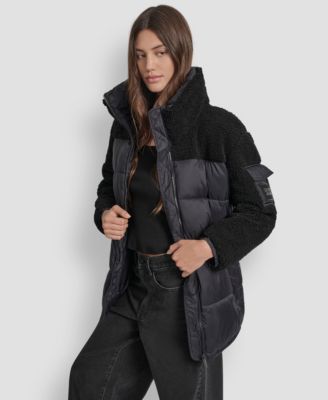 Women's Faux-Sherpa Puffer Mixed Coat