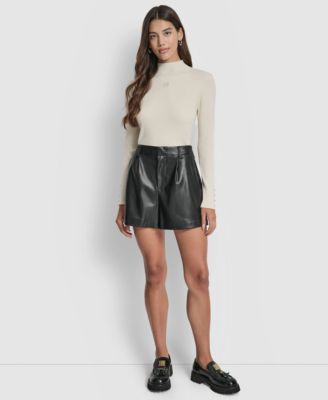 DKNY Jeans - Women's High-Rise Faux-Leather Shorts