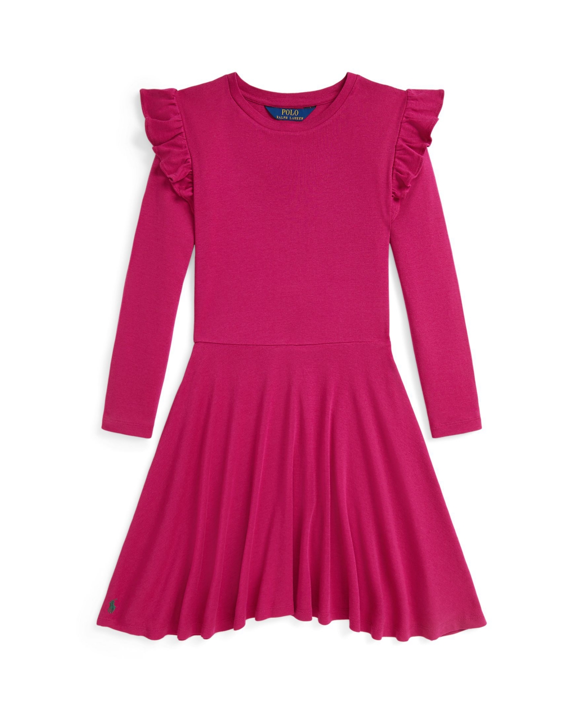 Polo Ralph Lauren Girls 7-16 Long Sleeves Ruffled Ribbed Dress In Pink