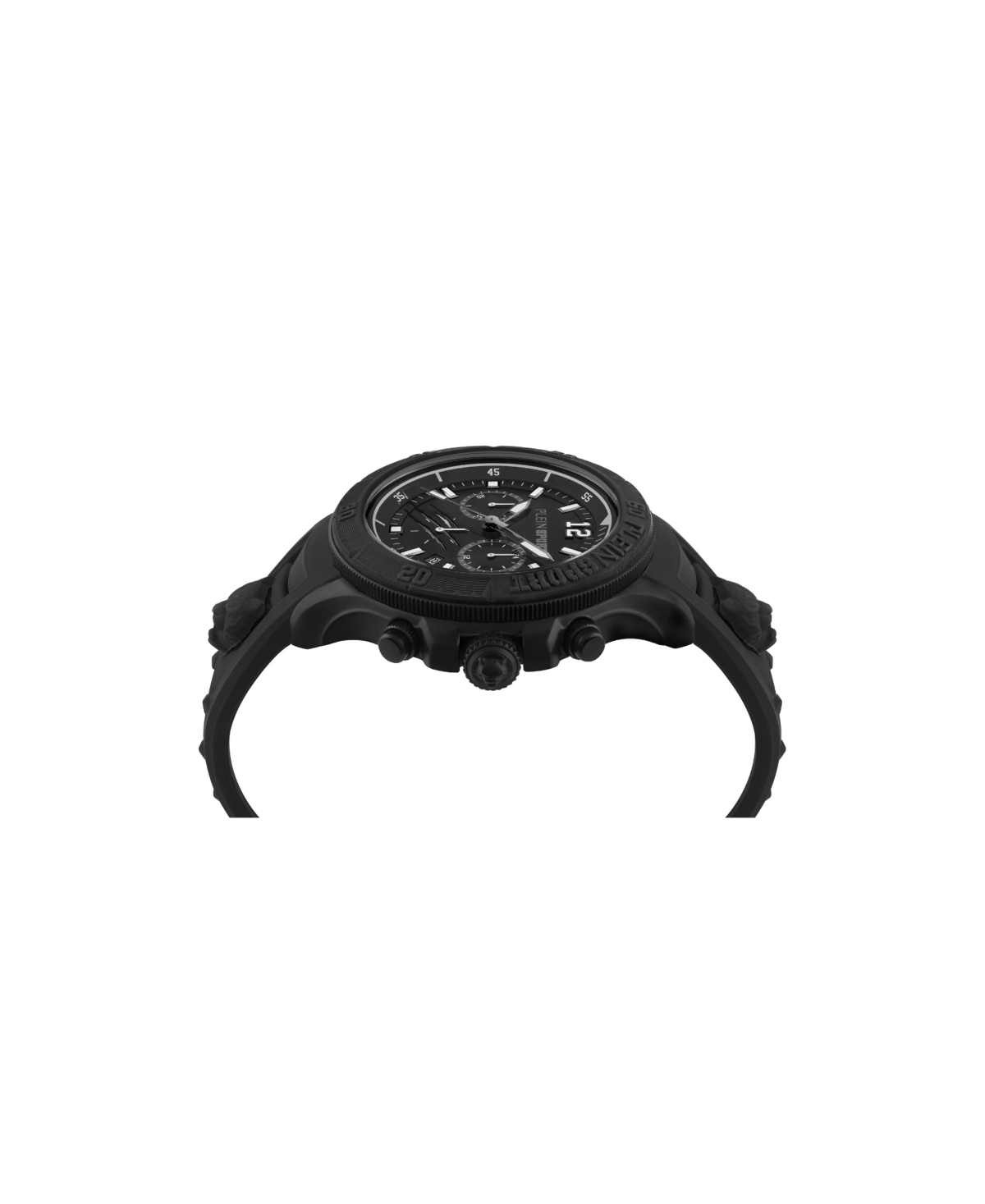 Plein Sport Mens Warrior Tech Chronograph Date Quartz Black Silicone Strap 47.5mm