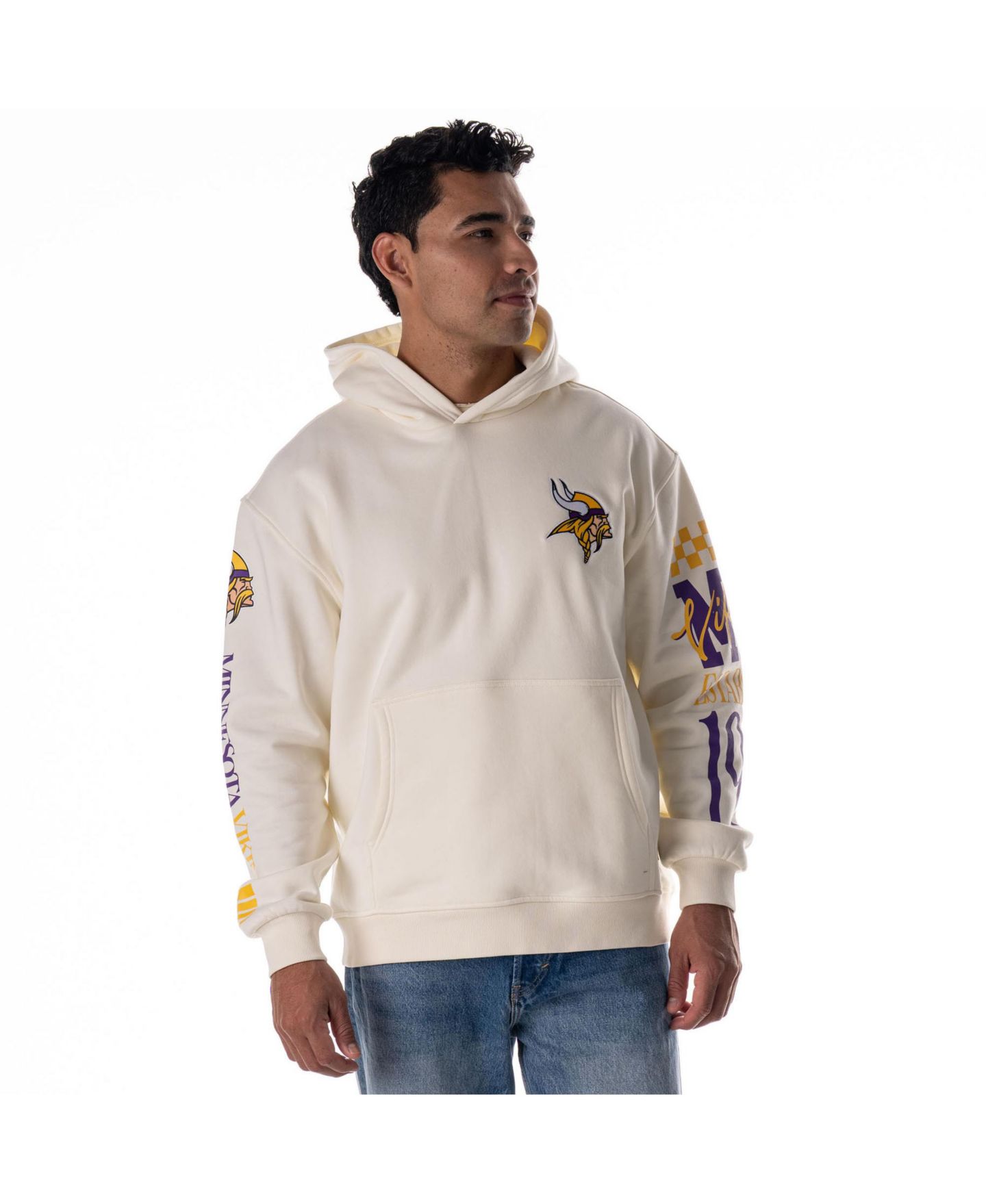 Худи The Wild Collective Cream Minnesota Vikings Stacked Graphic Sleeve Fleece — фото 3