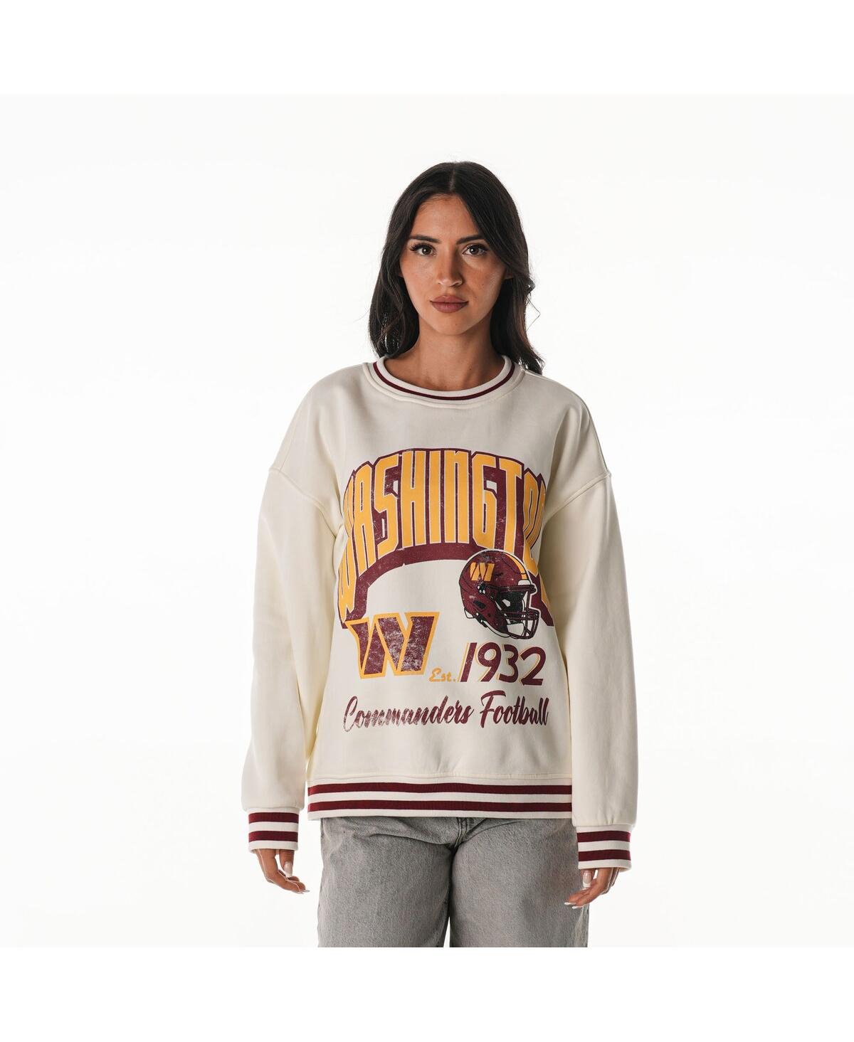 The Wild Collective Women's Cream Washington Commanders Oversized Vintage French Terry Sweatshirt In Neutral