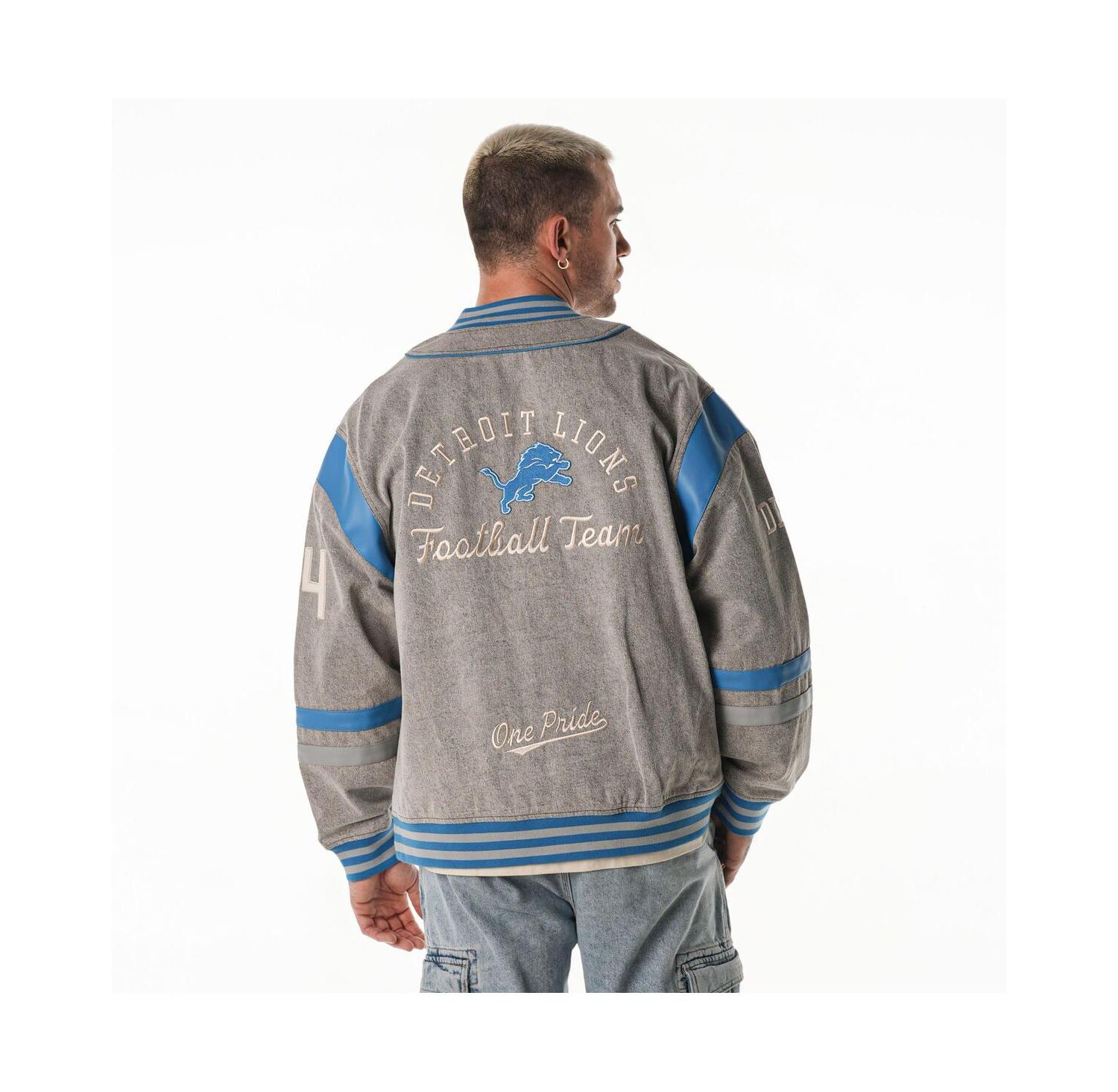 Women's Gray Detroit Lions Oversized Retro Full-Zip Jacket